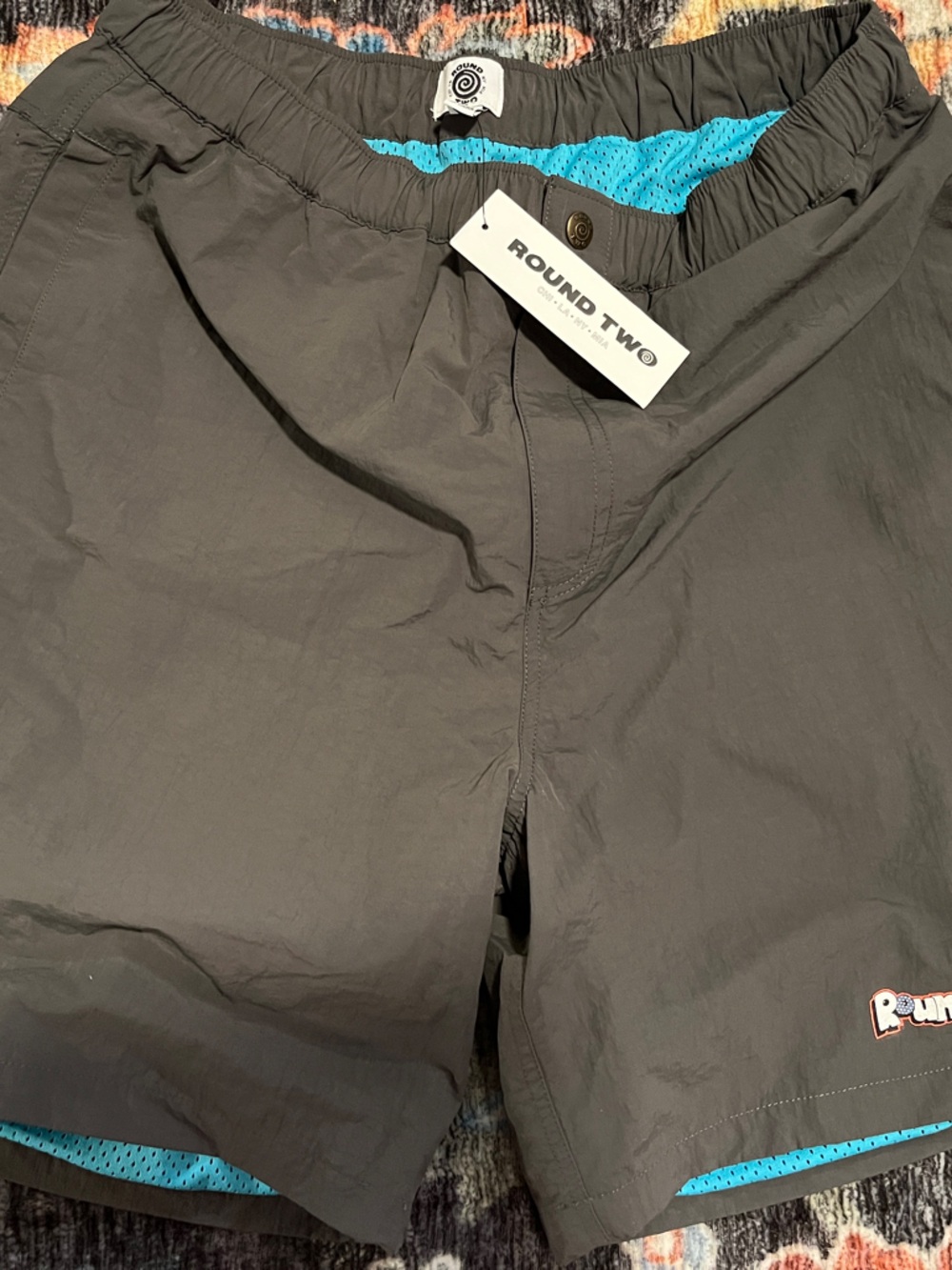 Men's Black Athletic Shorts with Blue Trim